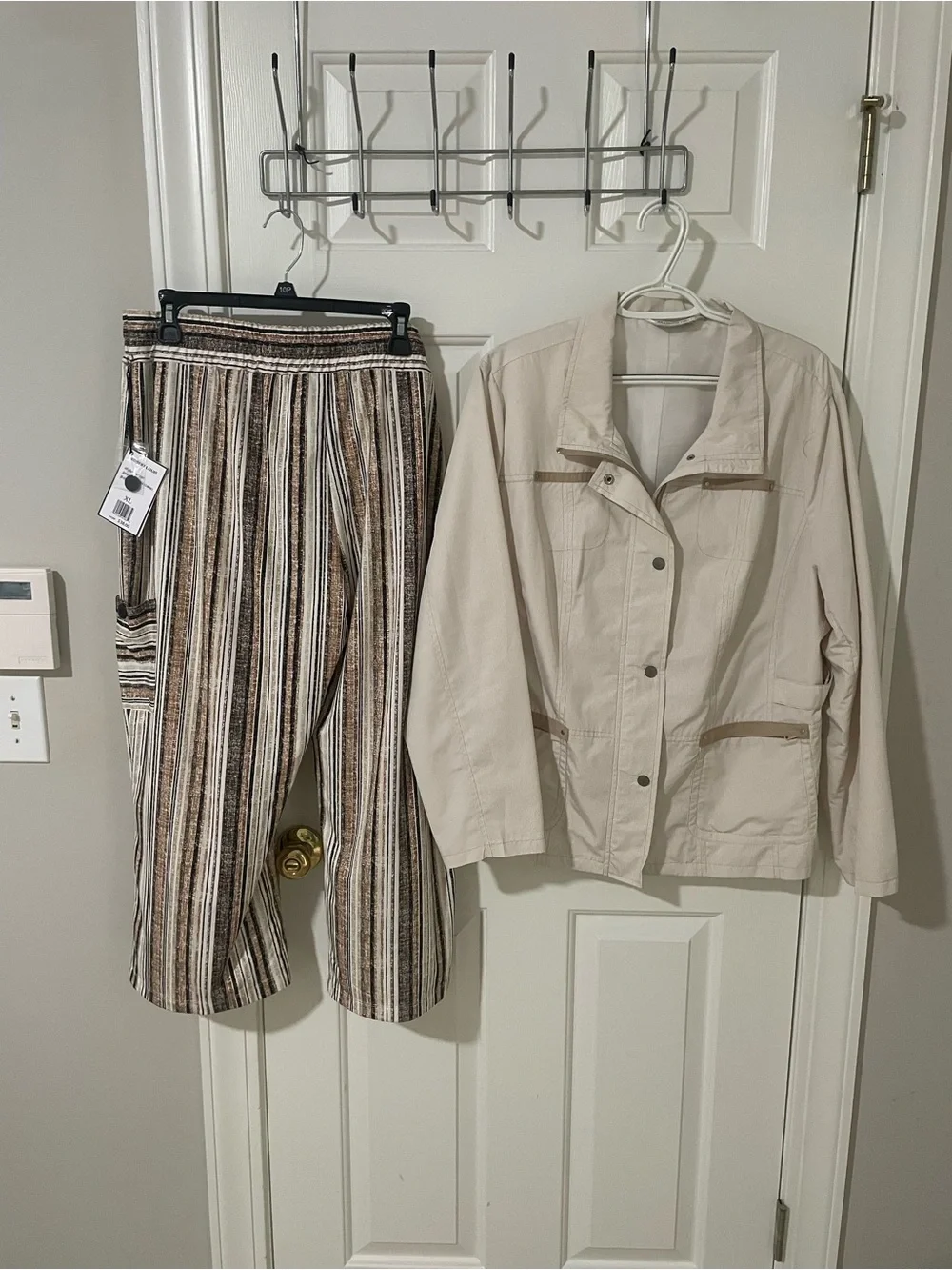 Beige Casual Jacket Allison Daley xl and Striped Pants Set xl - Robert Louis